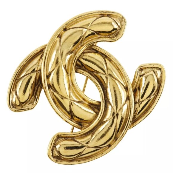 CHANEL COCO Mark Brooch Matelasse Plated Gold 32.4g Women - Picture 1 of 7